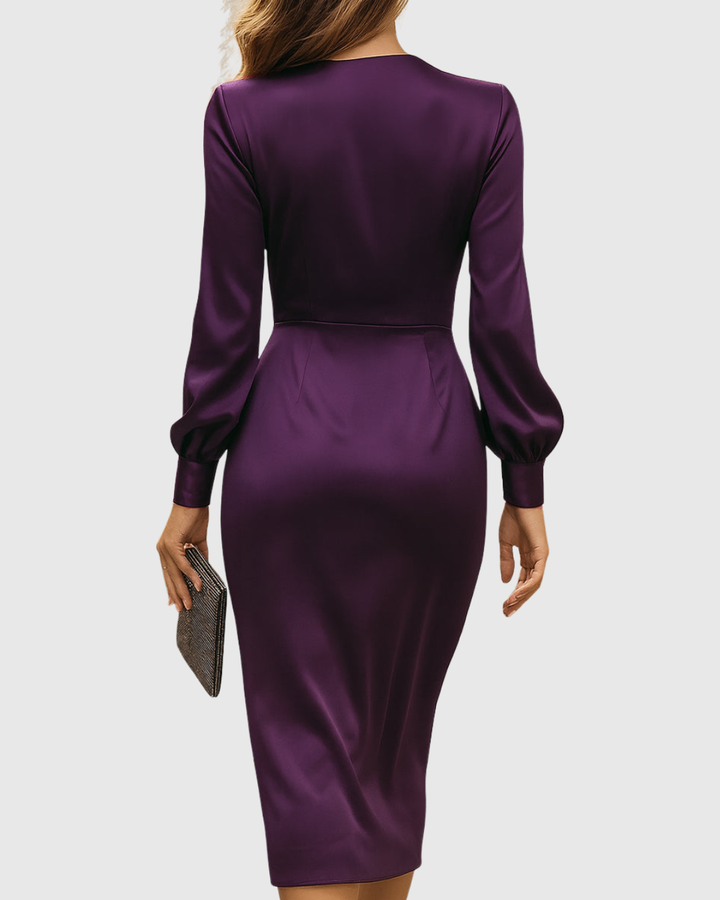Cerelia | Dyb Blomme Satin Wrap Midi Kjole