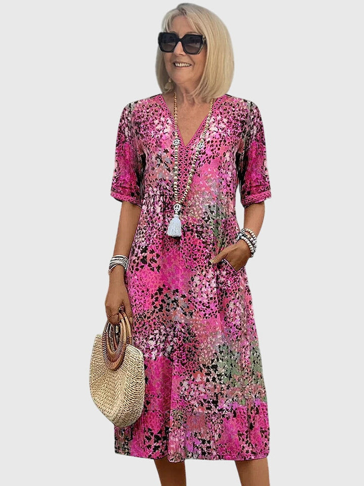 Bella | Elegant Blomstret Midi Kjole