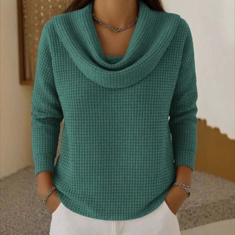 Karen – Varm Vaffelstrik Sweater med Elegant Krave