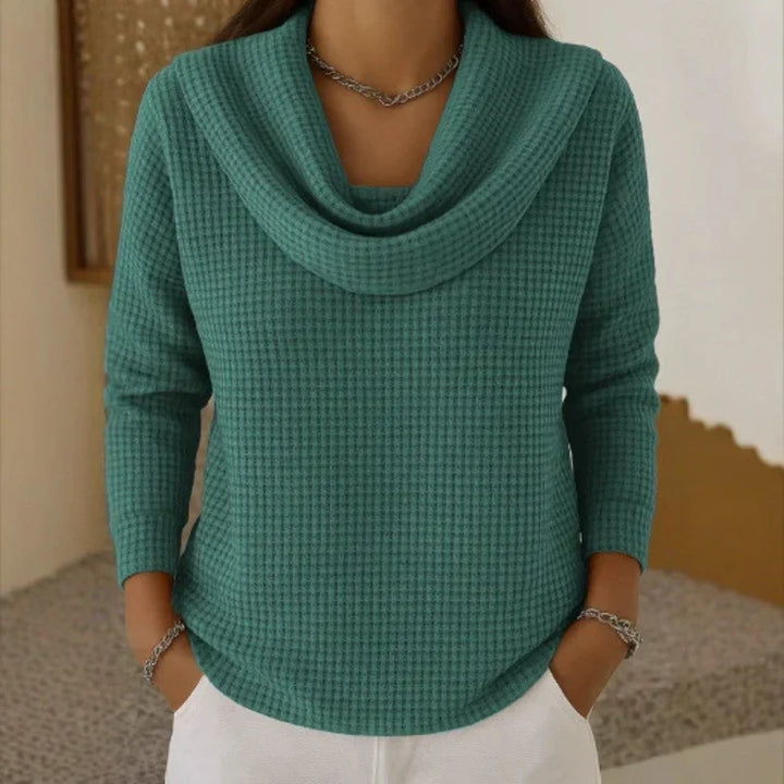 Karen – Varm Vaffelstrik Sweater med Elegant Krave