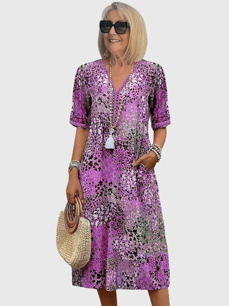 Bella | Elegant Blomstret Midi Kjole