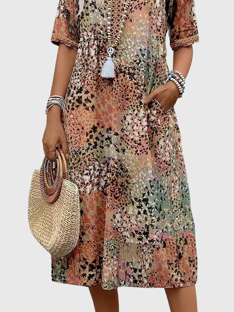 Bella | Elegant Blomstret Midi Kjole