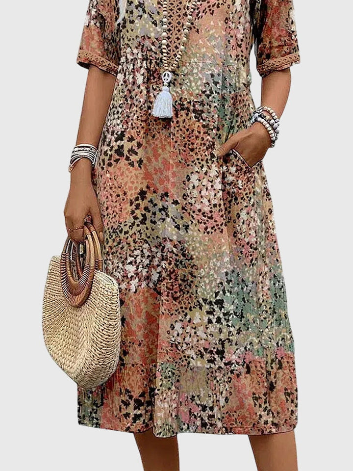 Bella | Elegant Blomstret Midi Kjole