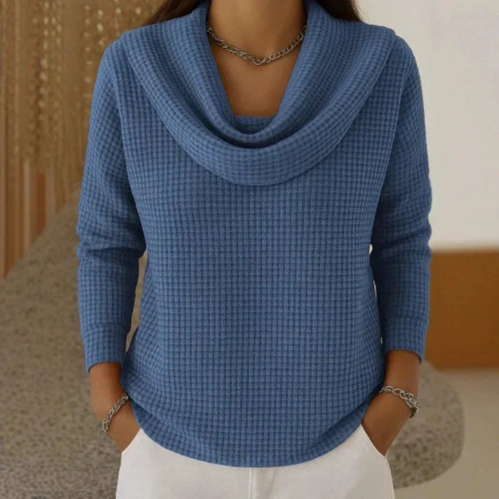 Karen – Varm Vaffelstrik Sweater med Elegant Krave