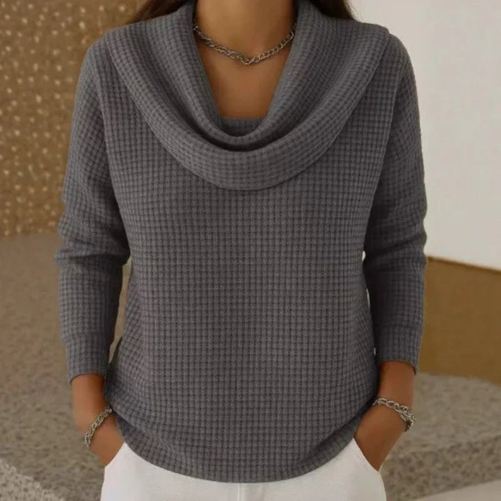 Karen – Varm Vaffelstrik Sweater med Elegant Krave