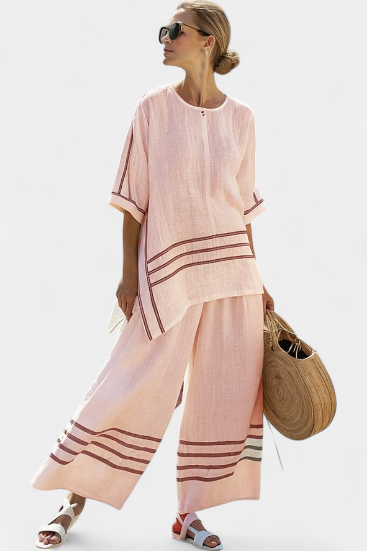Wynric | Sofistikeret Stribet Asymmetrisk Top &amp; Vovede Bukser