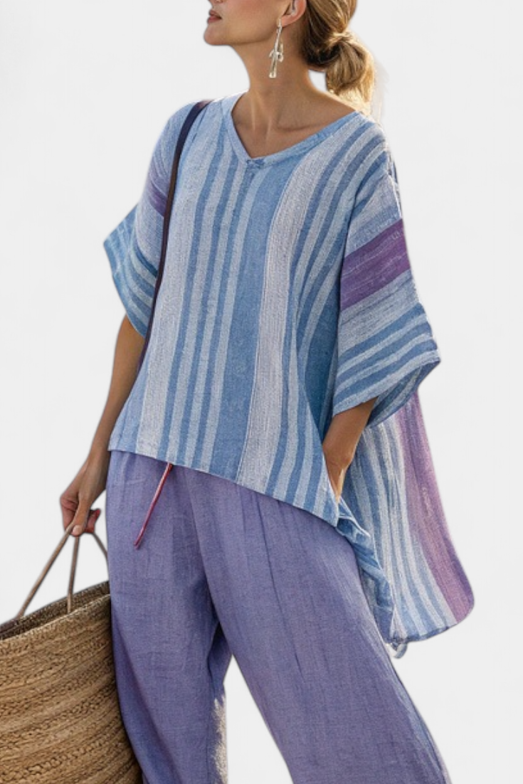 Zellora | Elegant Lavendel &amp; Himmelblå Top &amp; Linnedbukser