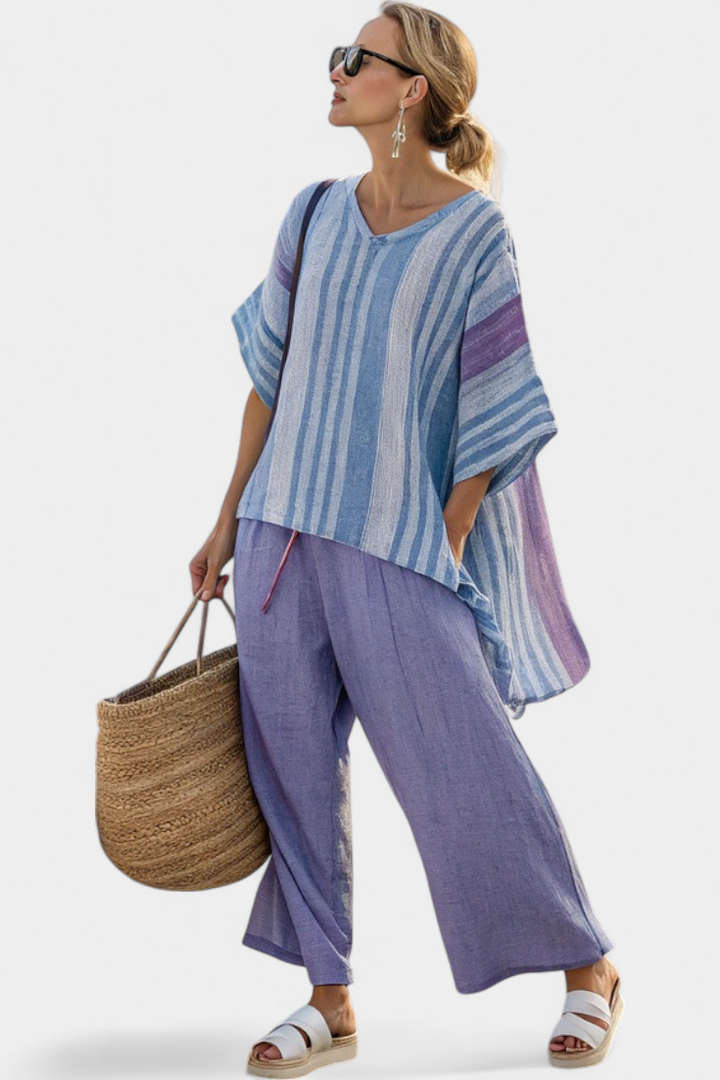 Zellora | Elegant Lavendel &amp; Himmelblå Top &amp; Linnedbukser