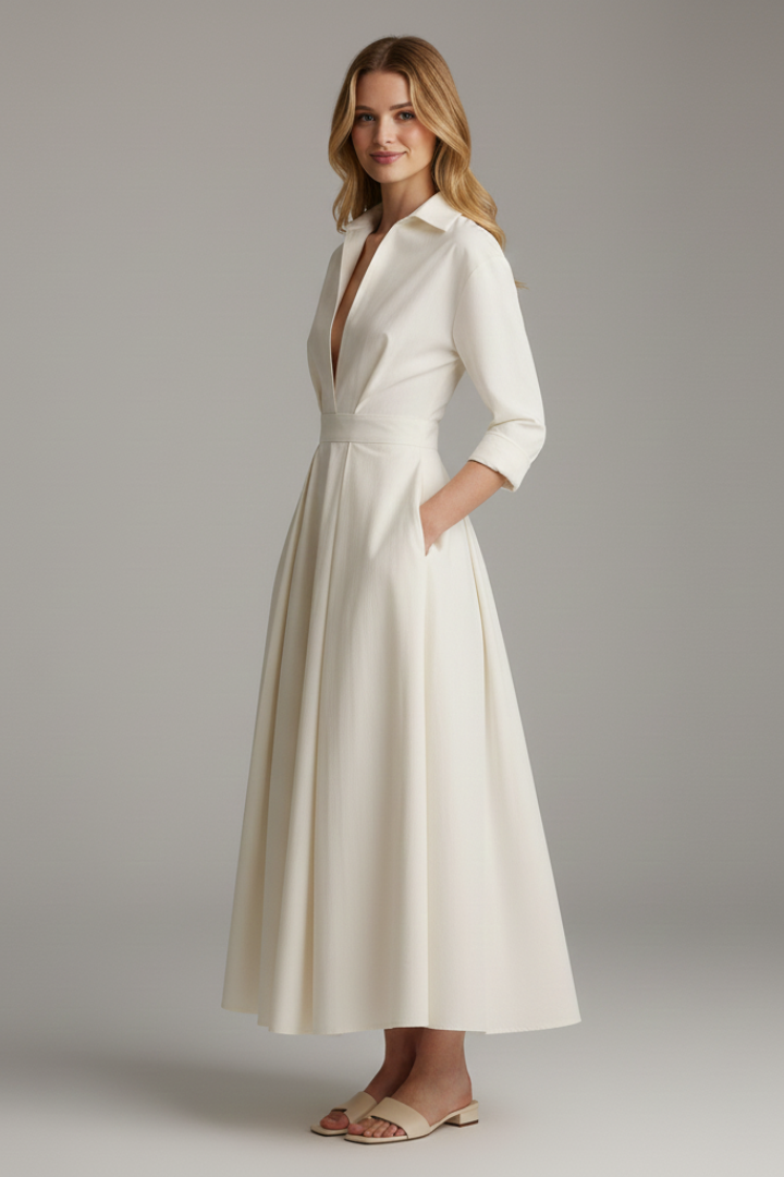 Sarah | Kvinders Knappet Front Krave Midi Kjole