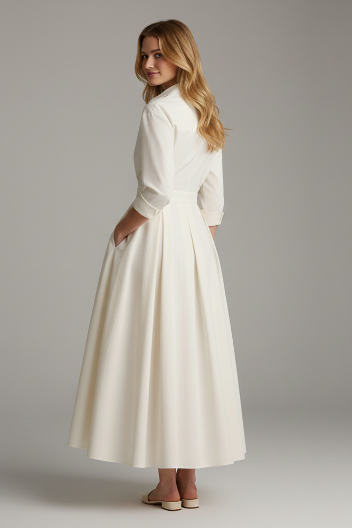 Sarah | Kvinders Knappet Front Krave Midi Kjole