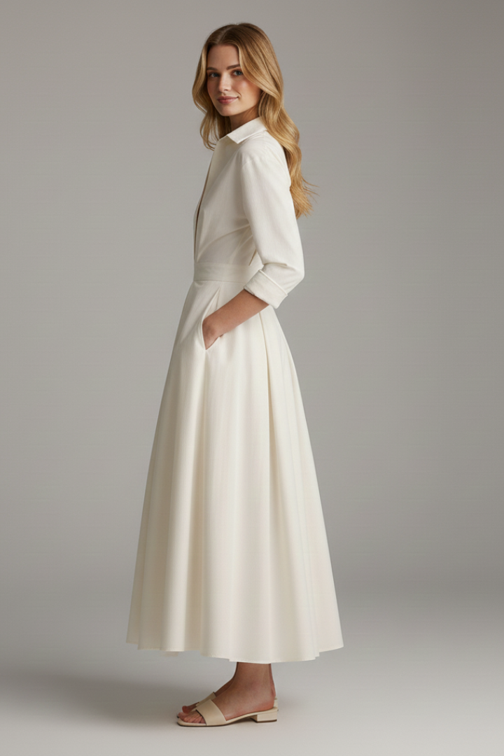 Sarah | Kvinders Knappet Front Krave Midi Kjole