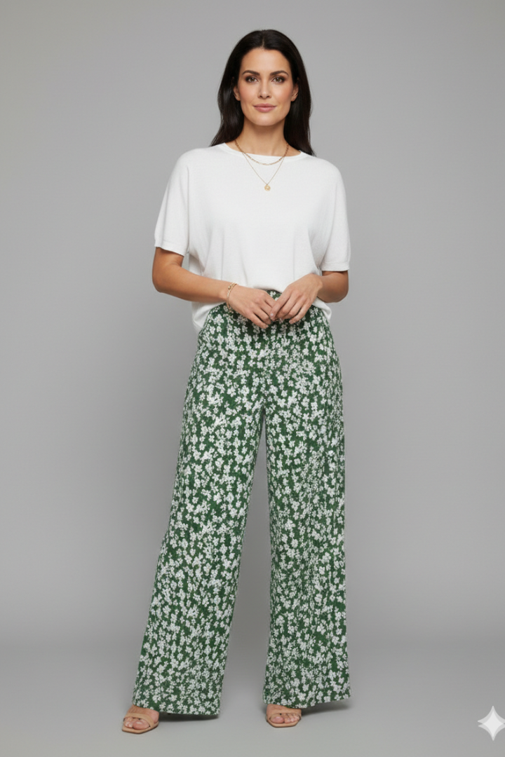 Bella | Kvinders Casual Palazzo Bukser med Blomsterprint og Bred Ben