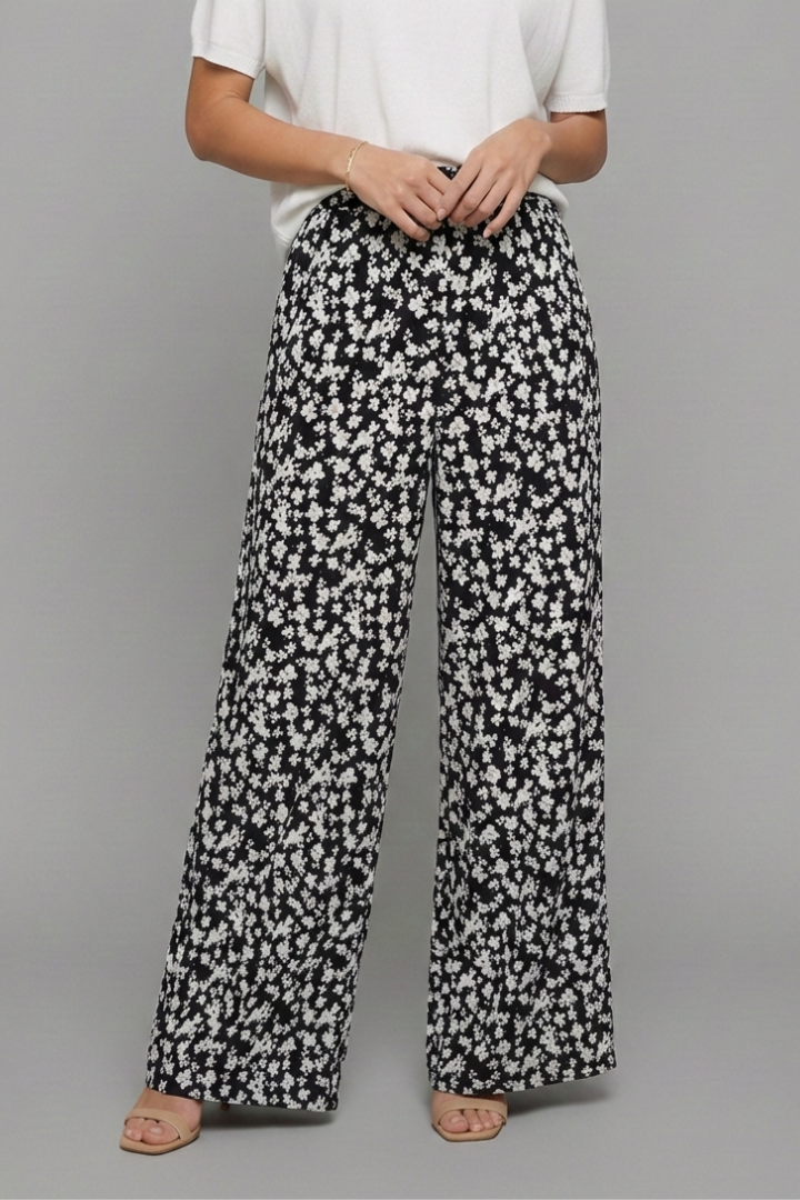 Bella | Kvinders Casual Palazzo Bukser med Blomsterprint og Bred Ben
