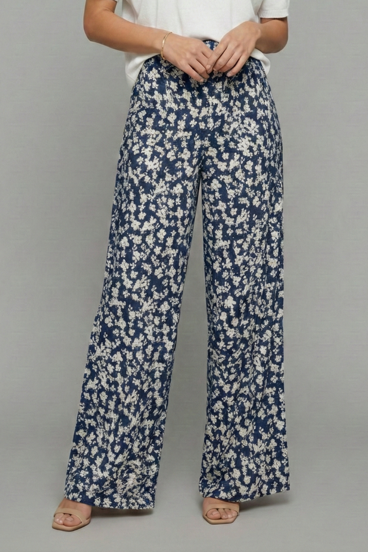 Bella | Kvinders Casual Palazzo Bukser med Blomsterprint og Bred Ben