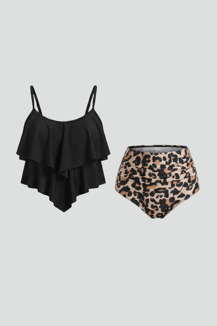 Claire | Kvinders Ruffle Top Tankini Sæt med Høj Talje Bund