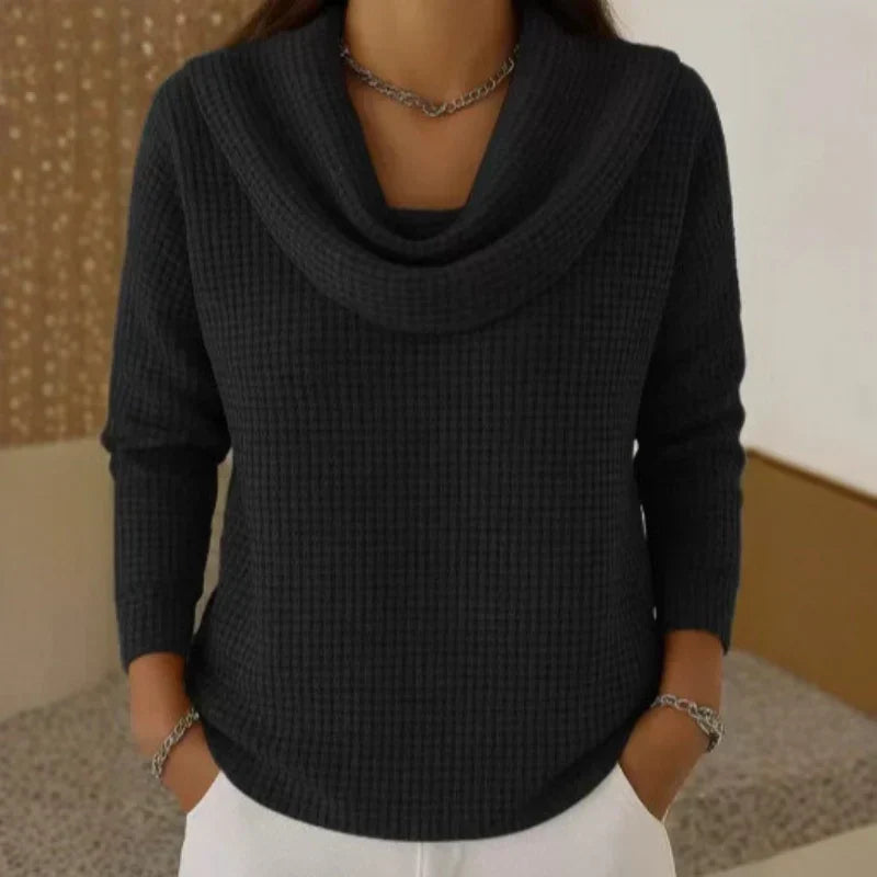 Karen – Varm Vaffelstrik Sweater med Elegant Krave