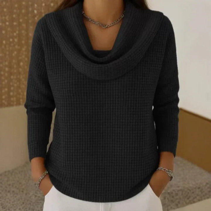 Karen – Varm Vaffelstrik Sweater med Elegant Krave