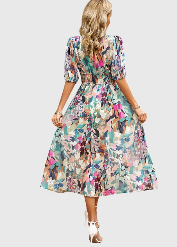 Merlin | Flatterende Blomster Midi Kjole
